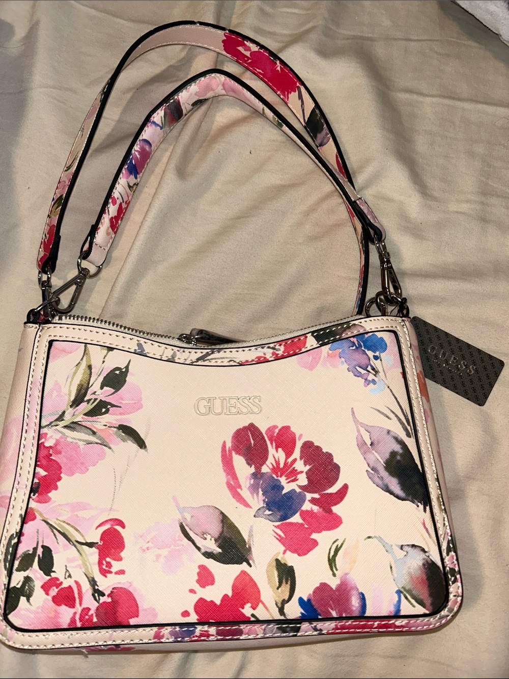 Guess Pink Floral Shoulder Bag with Accents